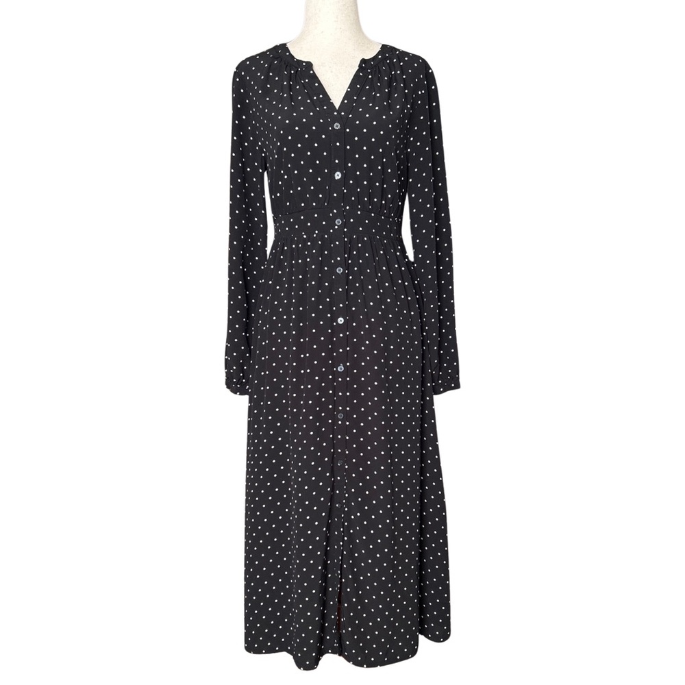 LOFT Polka Dot Classic Long Sleeve Midi Shirtdress - 2 - Black, White